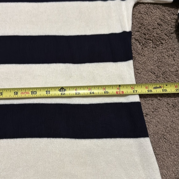 Talbots Cotton Rayon Sweater-Sz S-Navy Cream Stripes-Wider Neck-Notched Side-EUC - Picture 14 of 16